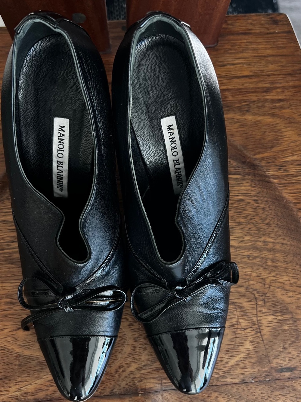 Manolo Blahnik Black Leather Pointed Toe Loafer Style Booties